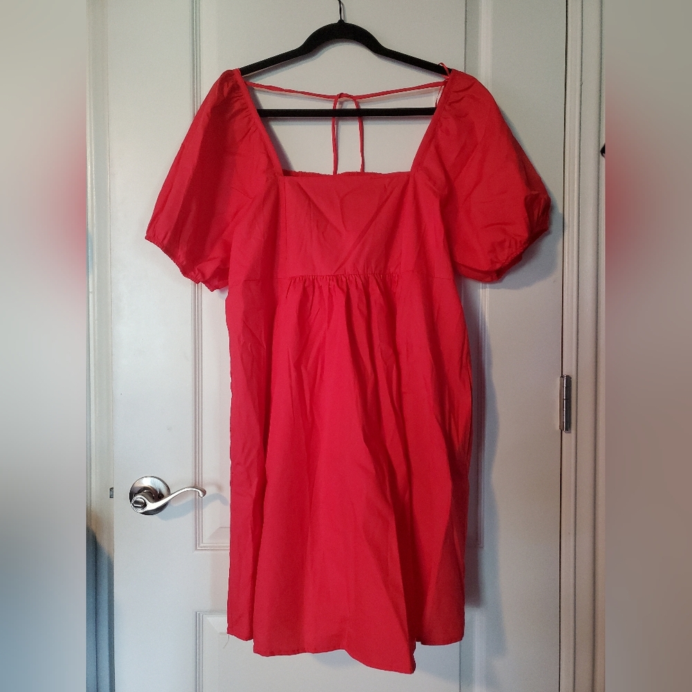 Draper James puff sleeve above knee length large cotton dress hibiscus